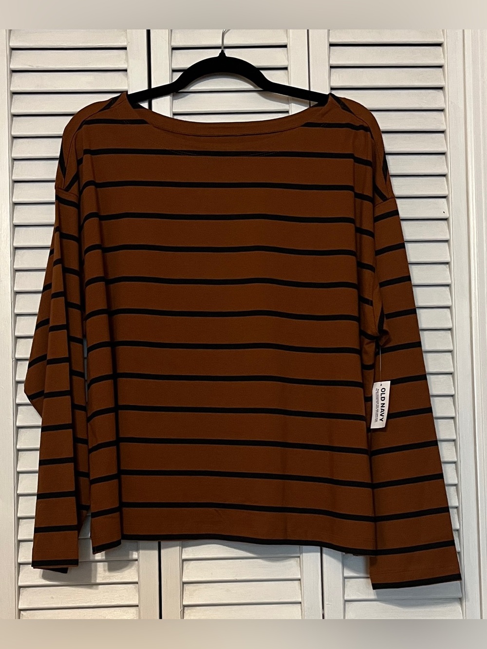 NWT Old Navy Boat Neck Long Sleeve Brown Stripe Women’s Shirt Sz XL